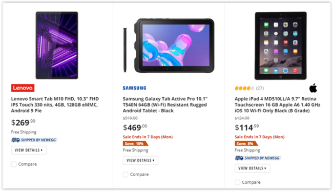 Newegg tablets sales